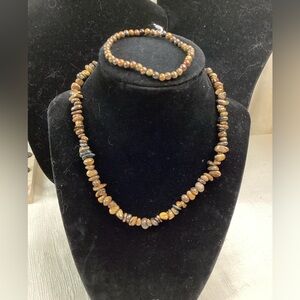 Elegant Brown Tiger Eye Beaded Necklace and Bracelet Set